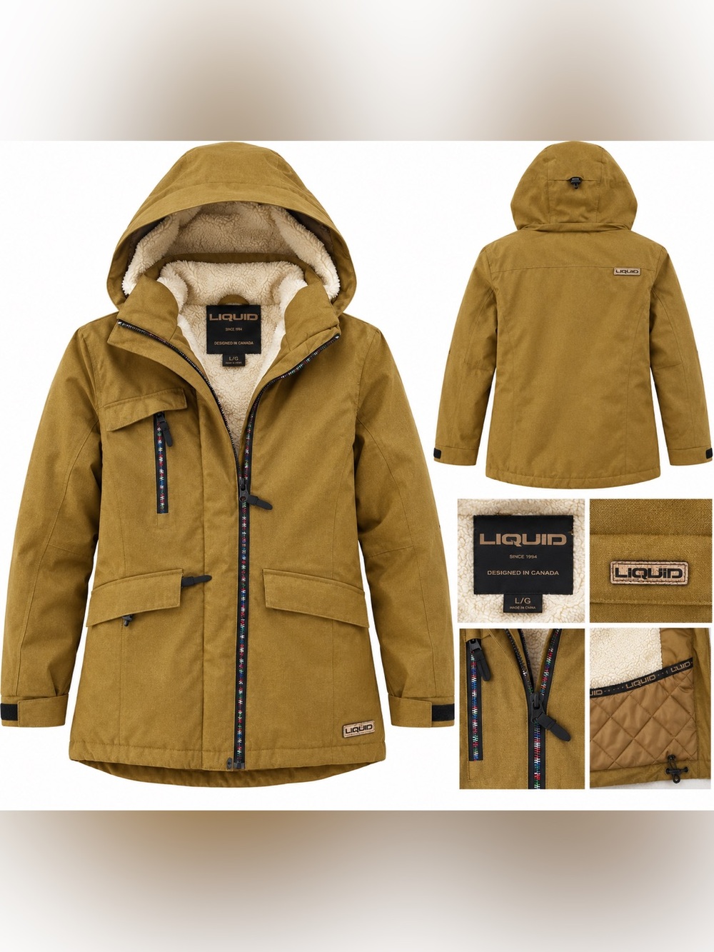 Liquid Women’s Large Camel Tan Hooded Sherpa Lined Insulated Winter Jacket